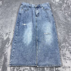 Princess Polly Belsie Midi Skirt Womens Size 10 Light Wash Distressed Front Slit